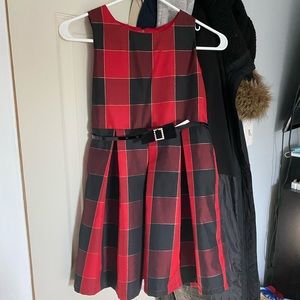 Girls red plaid dress with belt